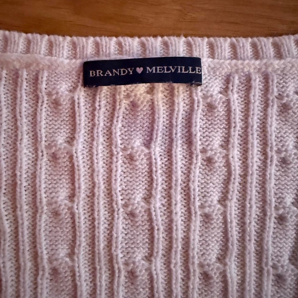 Brandy Melville Cream Cable Knit V‑Neck Sweater - Picture 2 of 4